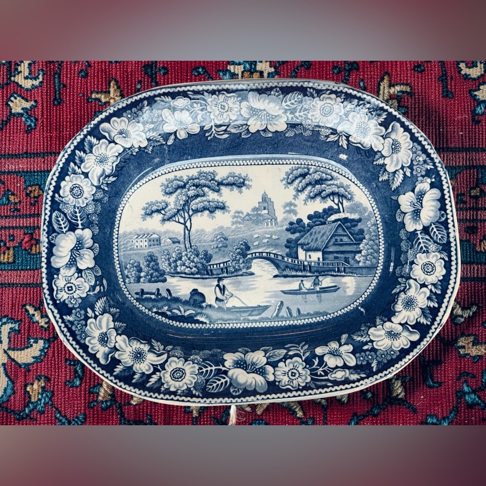 Wild Rose Vintage Stoneware Platter Pristine Condition for Age Blue Crest Detail